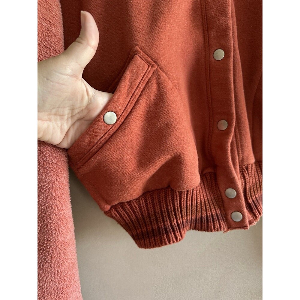 Free People Hollaback Bomber Jacket Snap Front Orange Spiced Brandy Sherpa Large - Picture 14 of 16